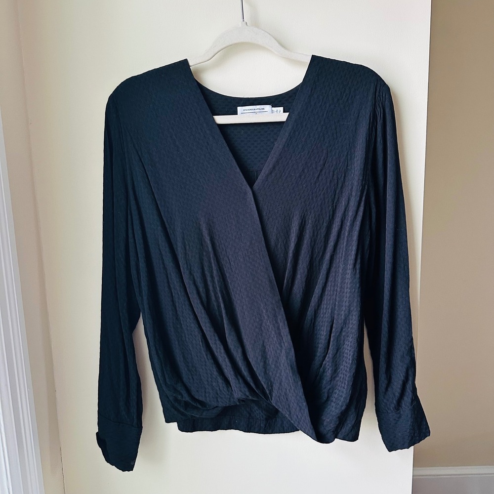 & Other‎ Stories Stockholm Atelier Black Textured Wrap Blouse Long Sleeve Top 8